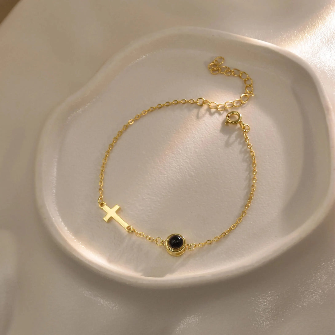 Custom Cross Photo Projection Chain Bracelet  Gold