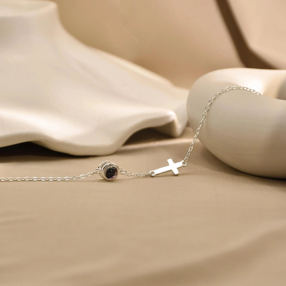 Custom Cross Photo Projection Chain Bracelet Silver