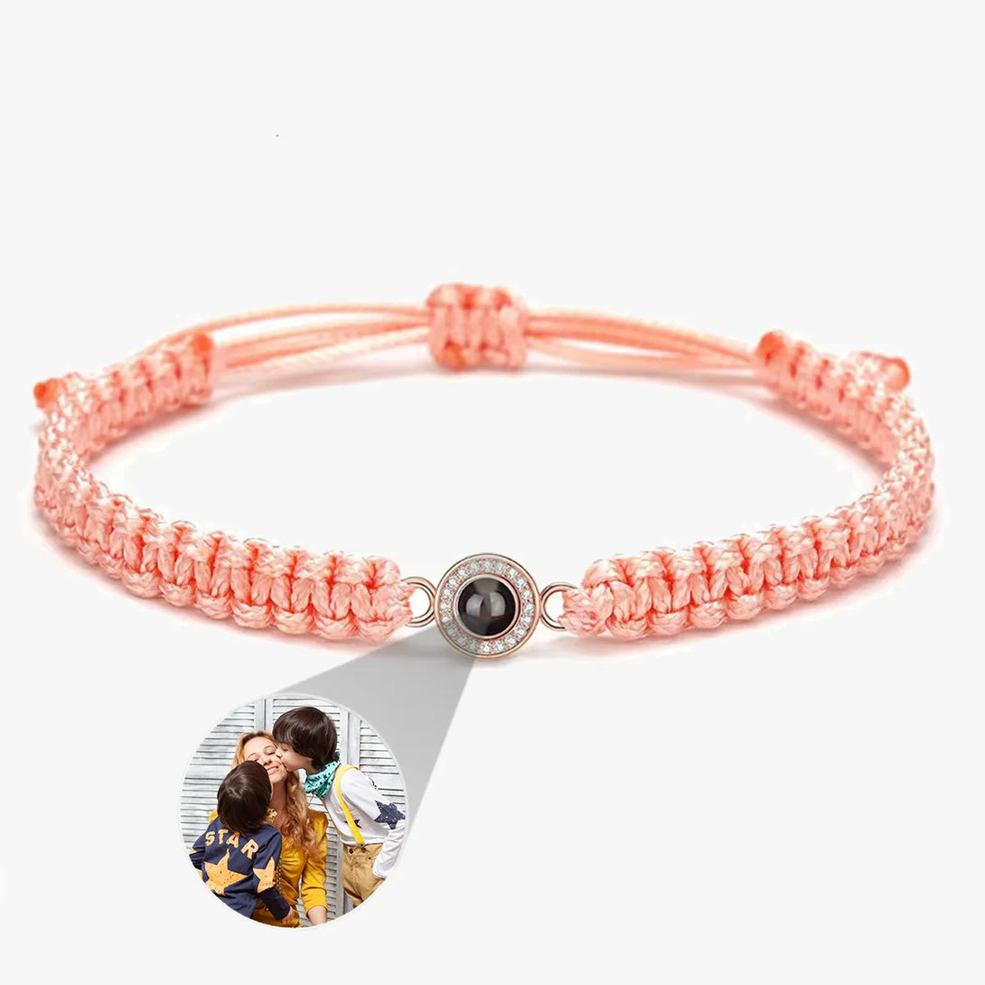 custom circle Photo Bracelet pink