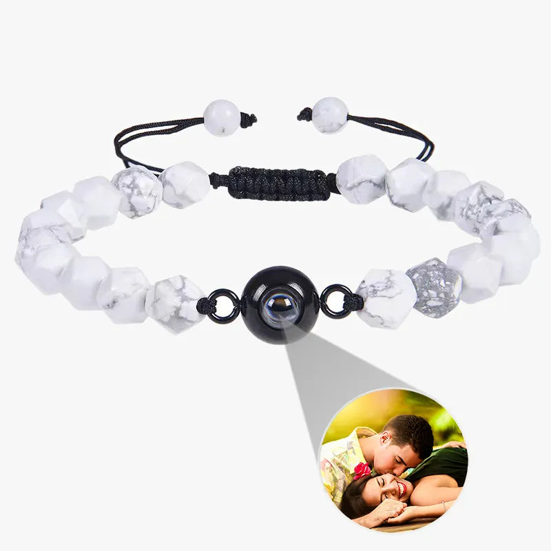 Custom Black Magnetite Photo Projection Bracelet white