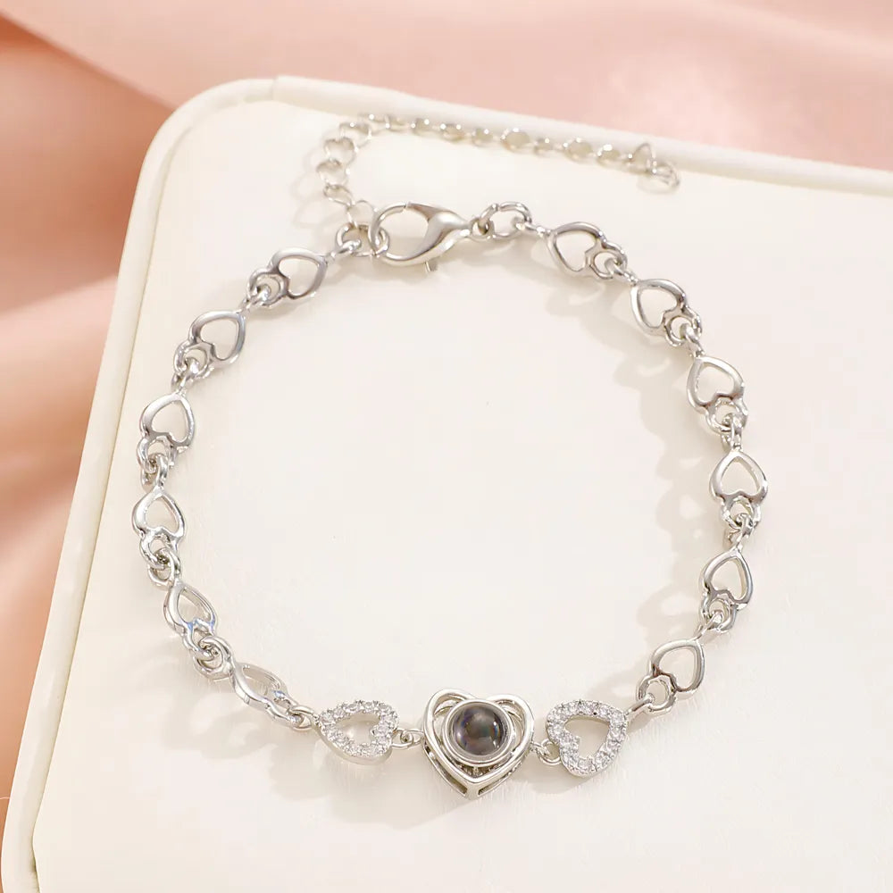 eart-shaped custom photo projection bracelet with hollow zircon design
