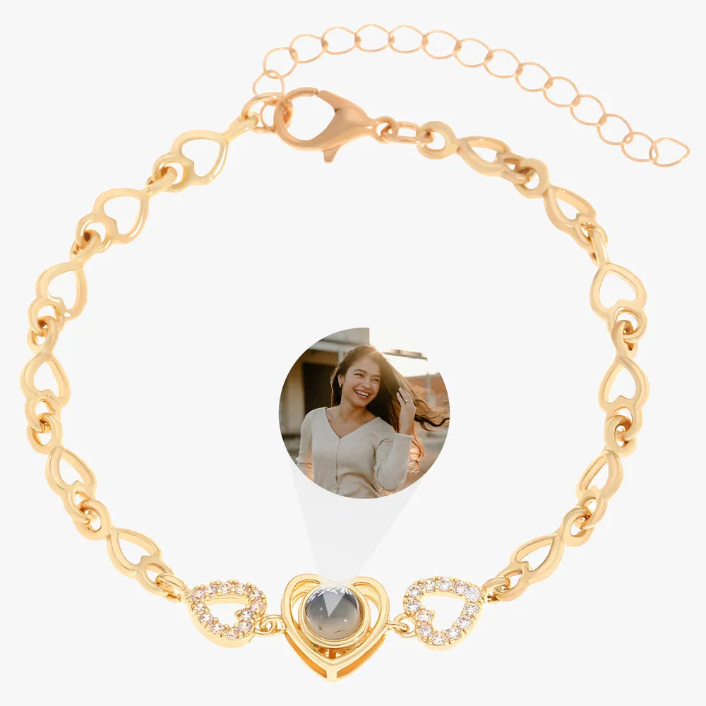 eart-shaped custom photo projection bracelet with hollow zircon design