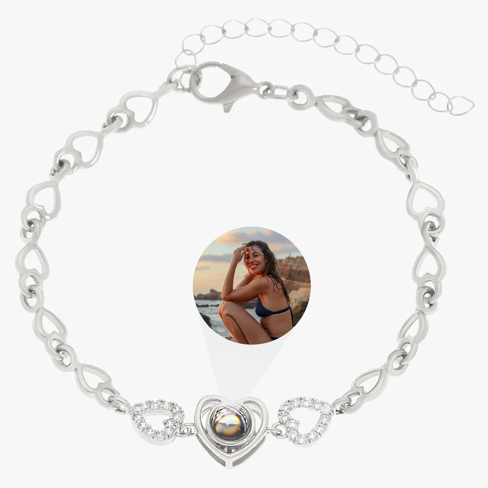 eart-shaped custom photo projection bracelet with hollow zircon design
