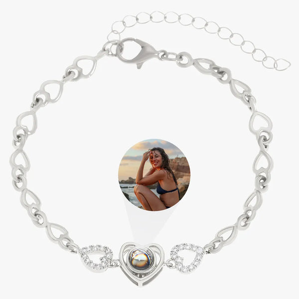 eart-shaped custom photo projection bracelet with hollow zircon design