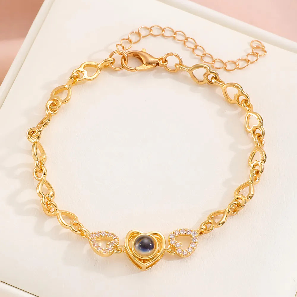 eart-shaped custom photo projection bracelet with hollow zircon design