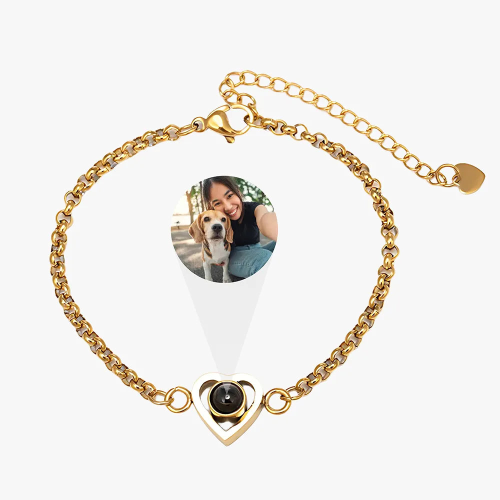 Titanium steel heart bracelet with custom photo projection charm