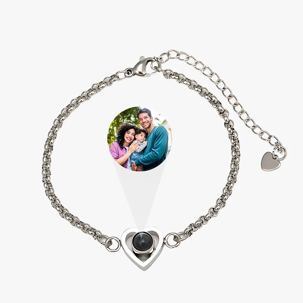 Titanium steel heart bracelet with custom photo projection charm