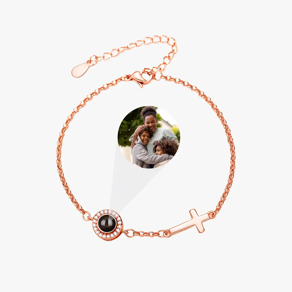 Custom Cross Photo Projection Chain Bracelet ROSE GOLD