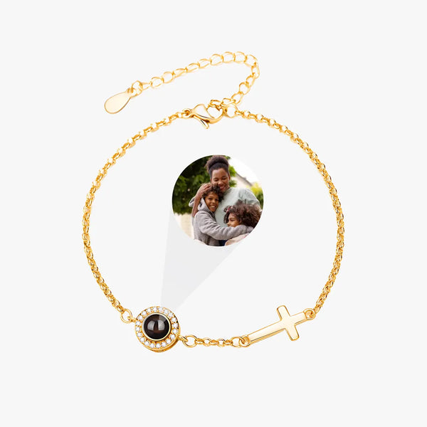 Custom Cross Photo Projection Chain Bracelet Gold