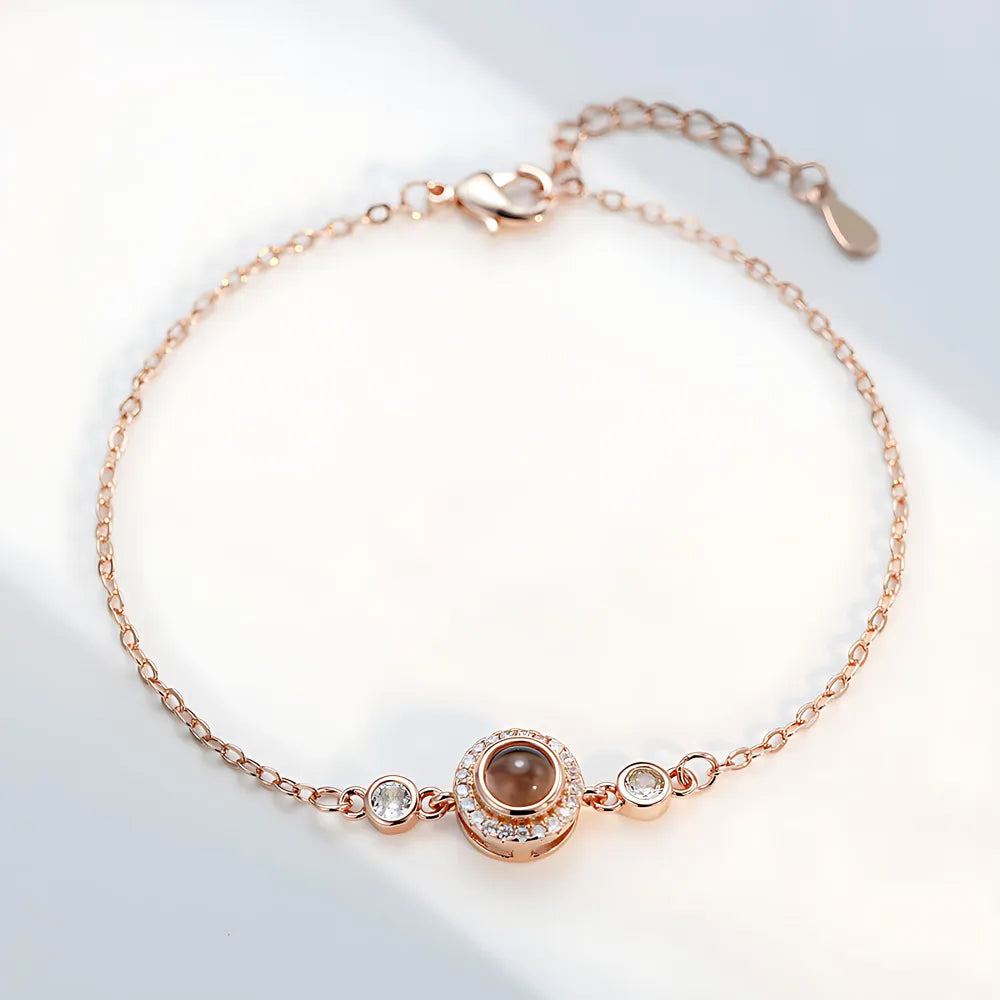 Rose gold Round birthstone bracelet with custom photo projection charm