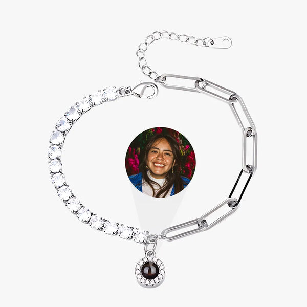 Custom Photo Projection Bracelet - Paperclip Chain with Crystals
