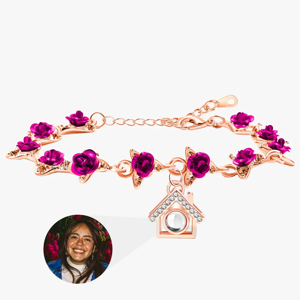 Custom Photo Projection Bracelet - Rose & House Charm Design