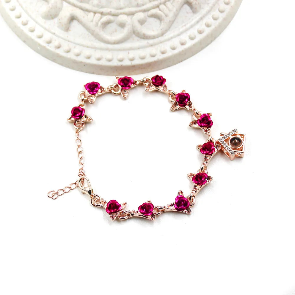 Custom Photo Projection Bracelet - Rose & House Charm Design