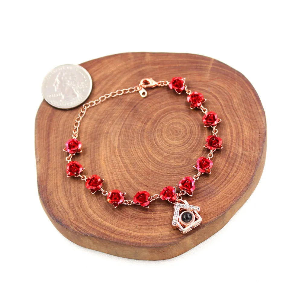 Custom Photo Projection Bracelet - Rose & House Charm Design