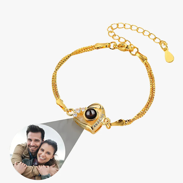 Double-Layer Custom Photo Projection Bracelet - Heart Charm