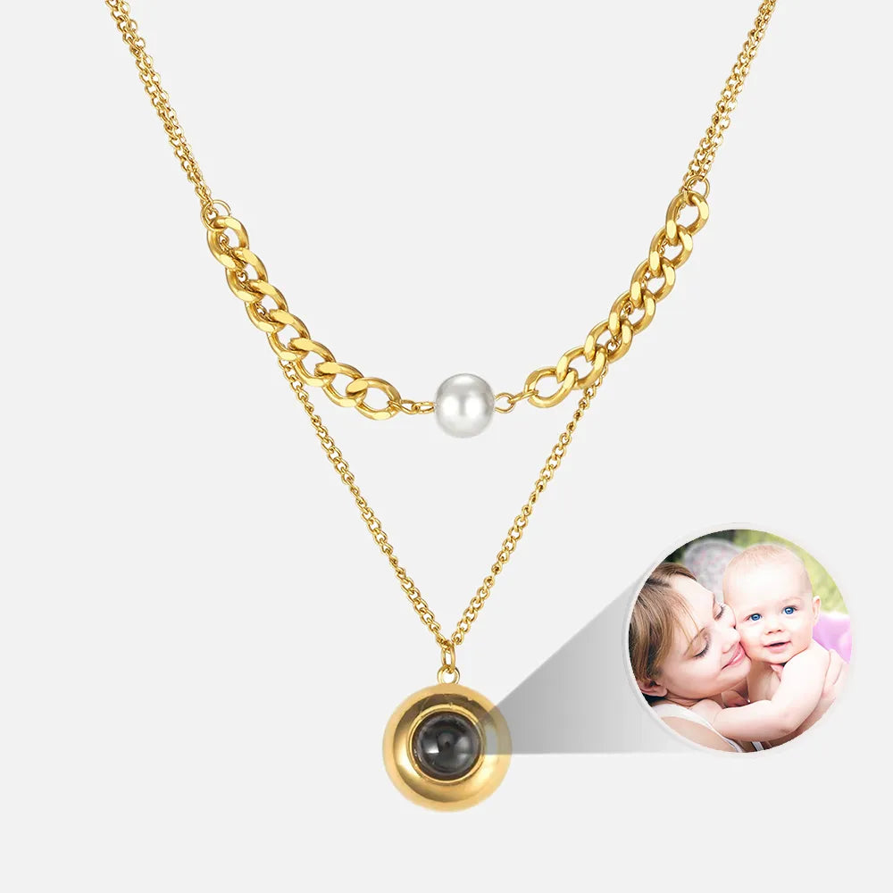 Personalized Pearl Chain Photo Necklace