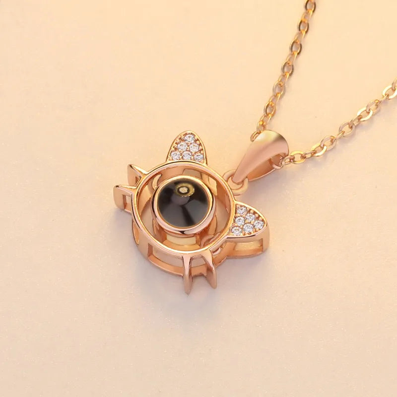 custom photo necklace cat face Gold