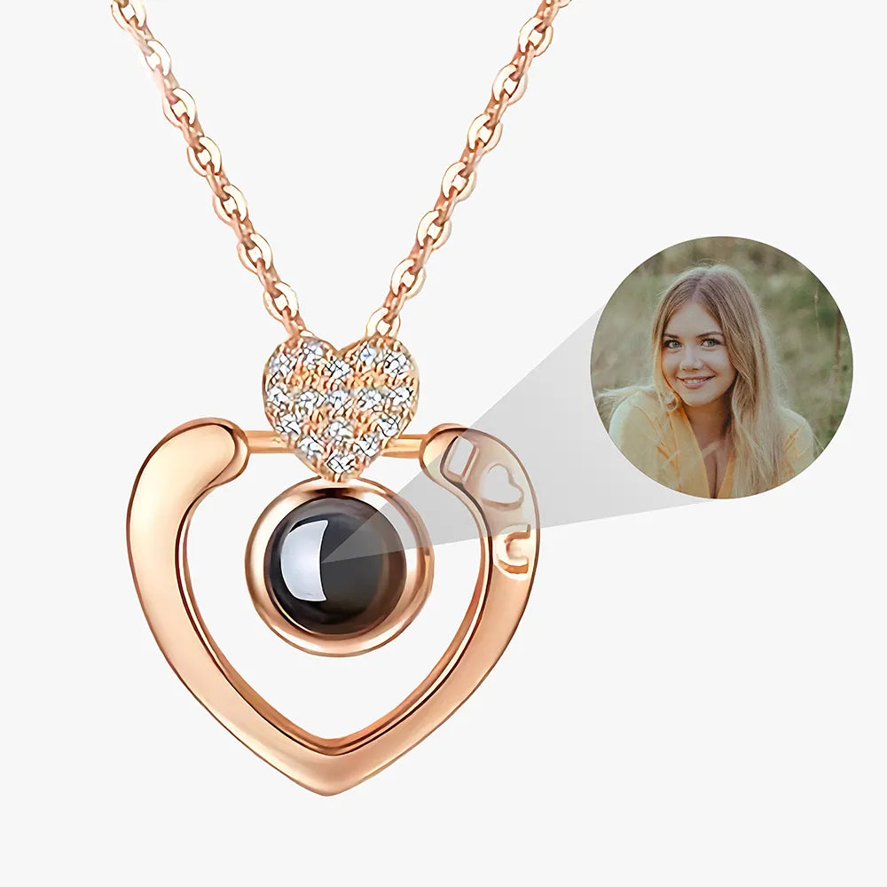 Double Heart Custom Photo Projection Clavicle Chain Necklace