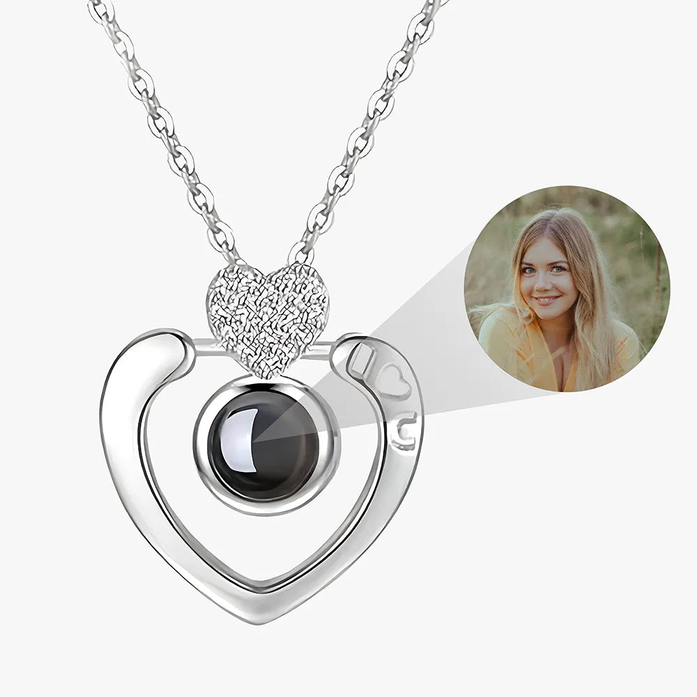 Double Heart Custom Photo Projection Clavicle Chain Necklace