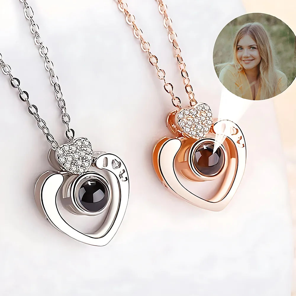 Double Heart Custom Photo Projection Clavicle Chain Necklace