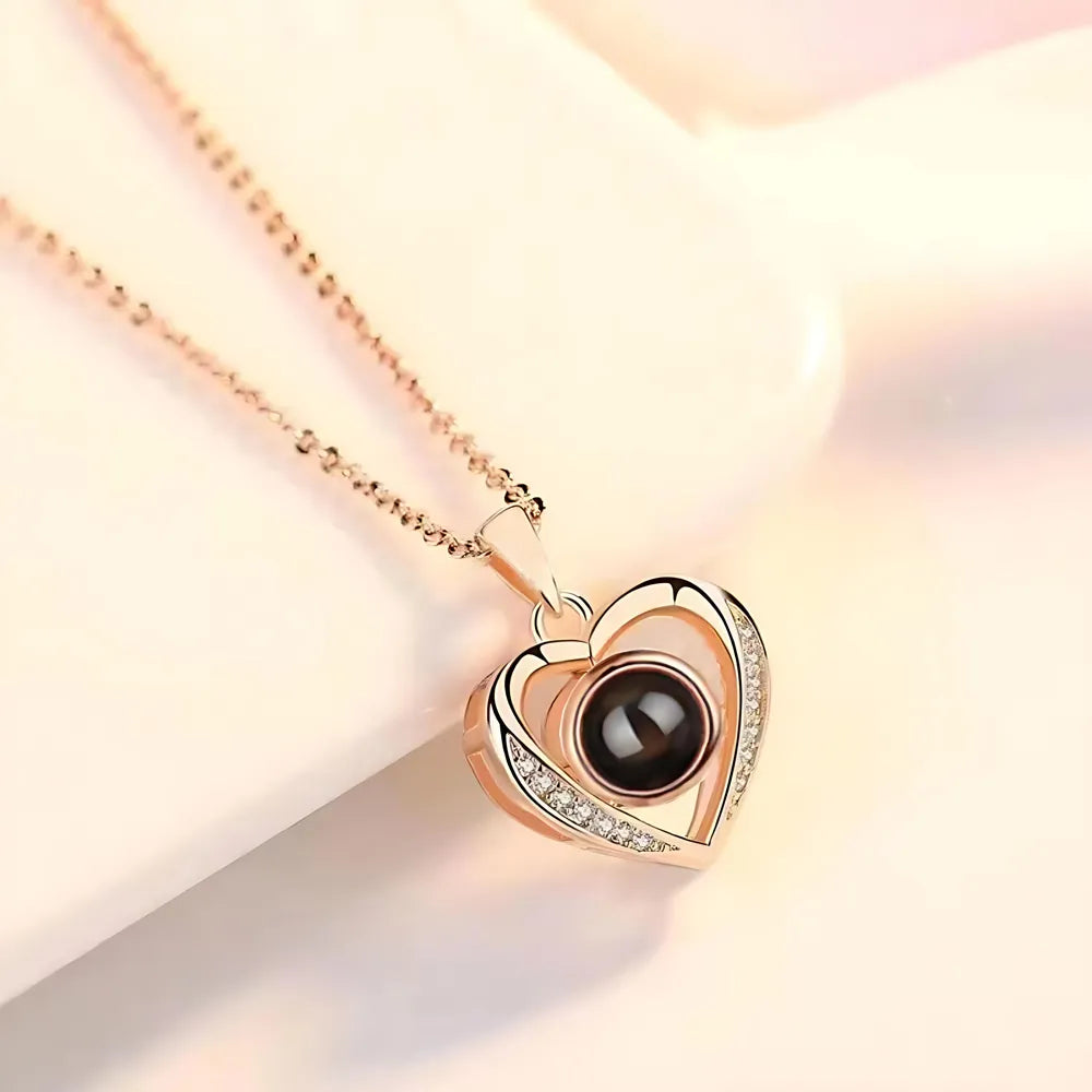Heart-shaped custom photo projection necklace personalized with image inside