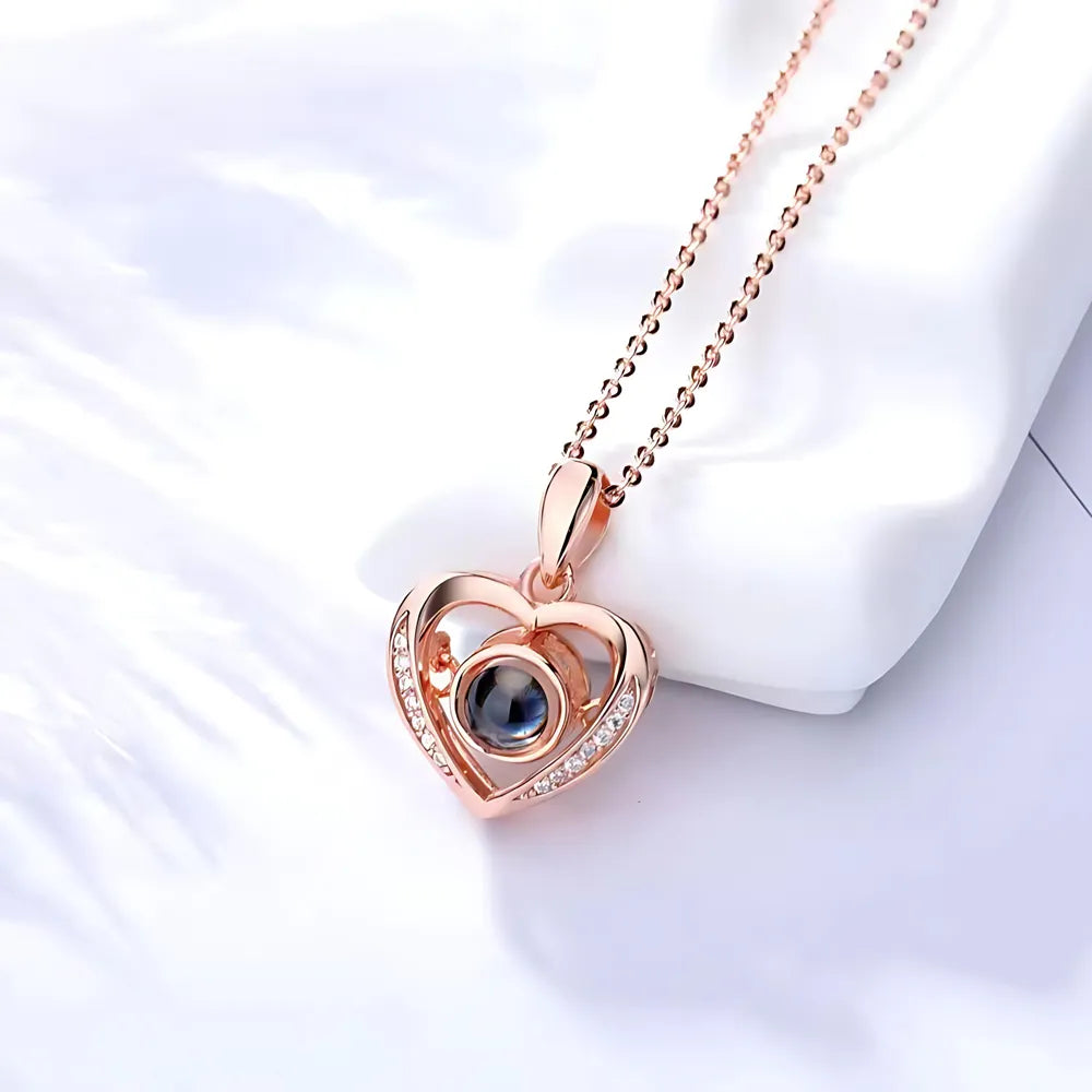 Heart-shaped custom photo projection necklace personalized with image inside