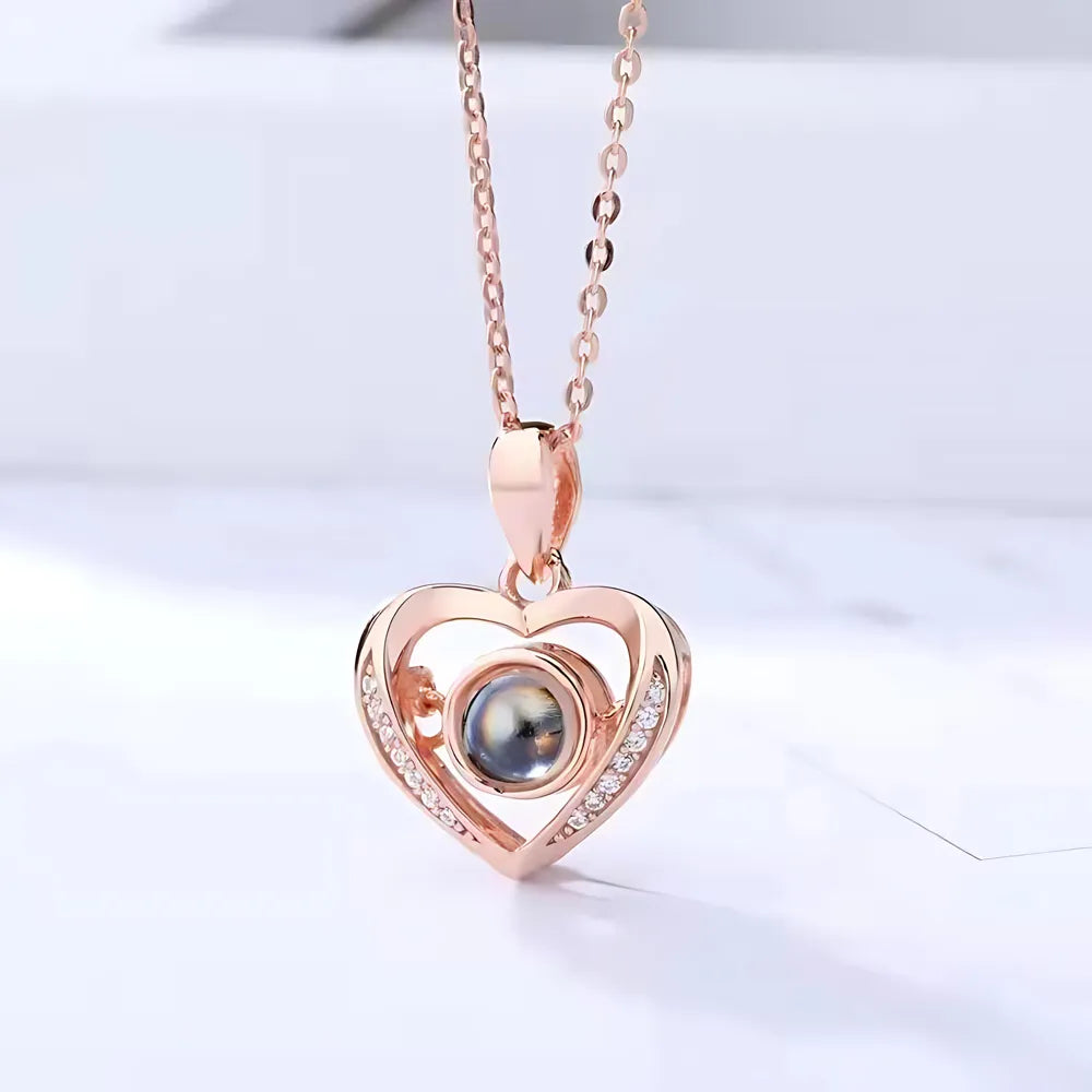 Heart-shaped custom photo projection necklace personalized with image inside