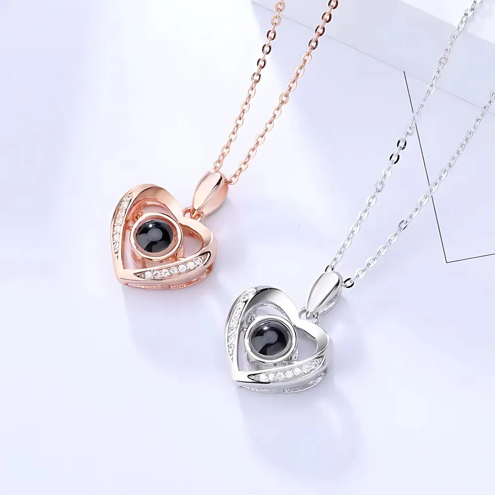 Heart-shaped custom photo projection necklace personalized with image inside