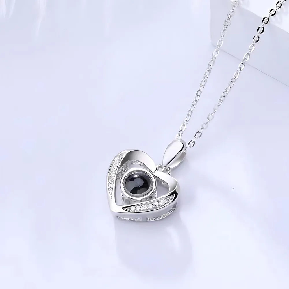 Heart-shaped custom photo projection necklace personalized with image inside Silver