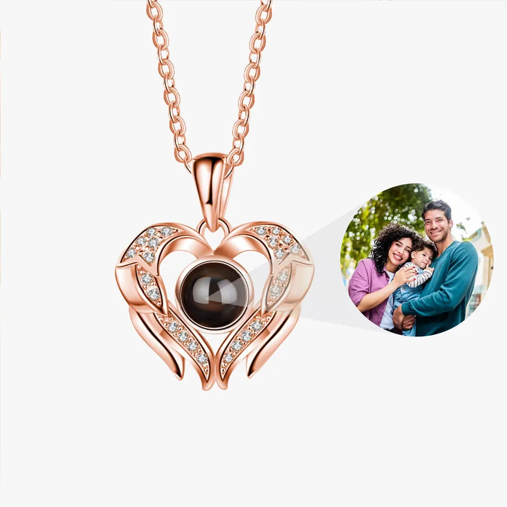 Personalized heart projection necklace with custom image inside charm