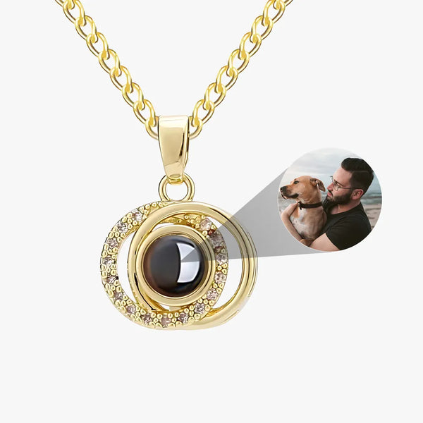 Gold Personalized circle pendant photo projection necklace for memorial gift