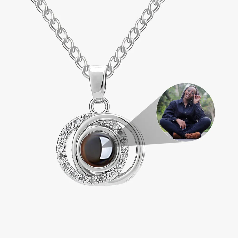 Silver Personalized circle pendant photo projection necklace for memorial gift
