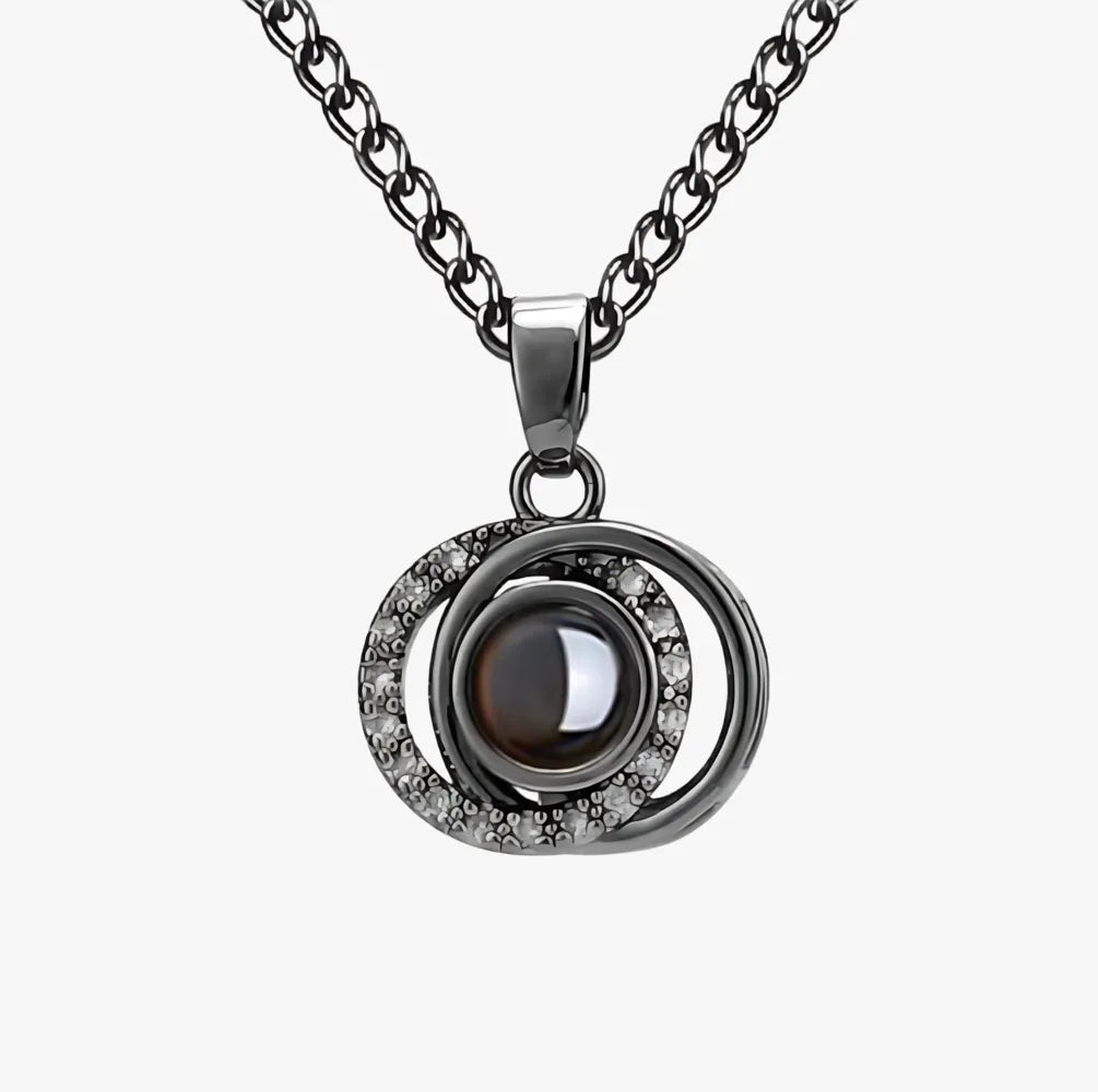 Personalized circle pendant photo projection necklace for memorial gift black