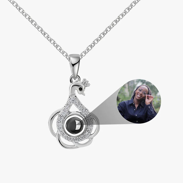Swan pendant photo projection necklace with custom image inside