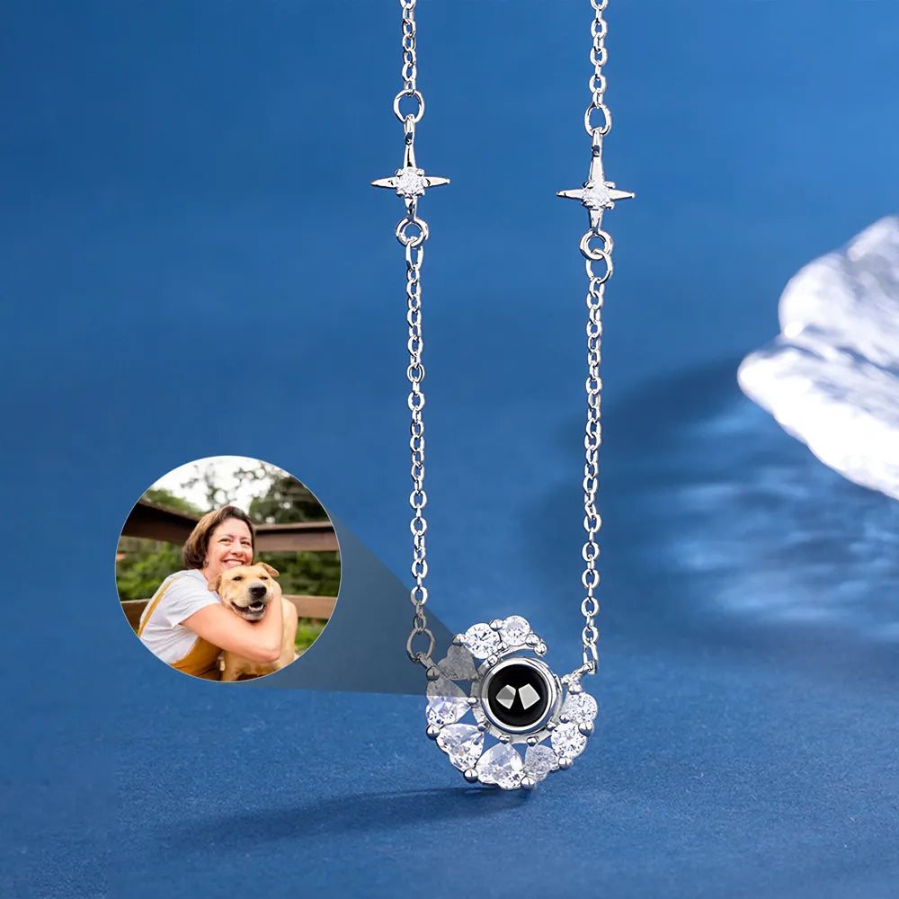 Silver Moon projection necklace with custom color photo for women