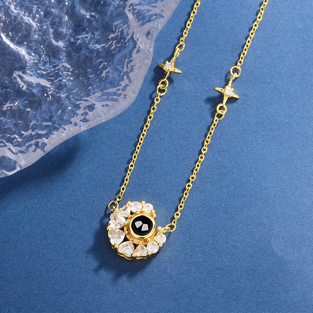 Moon projection necklace with custom color photo for women