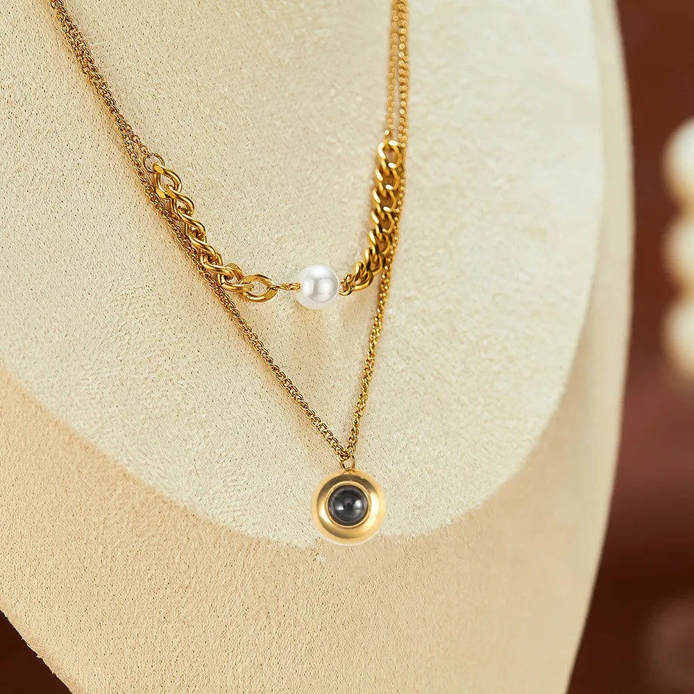 Personalized Pearl Chain Photo Necklace