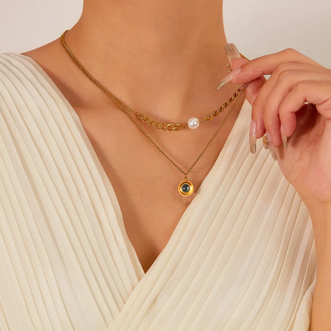 Personalized Pearl Chain Photo Necklace
