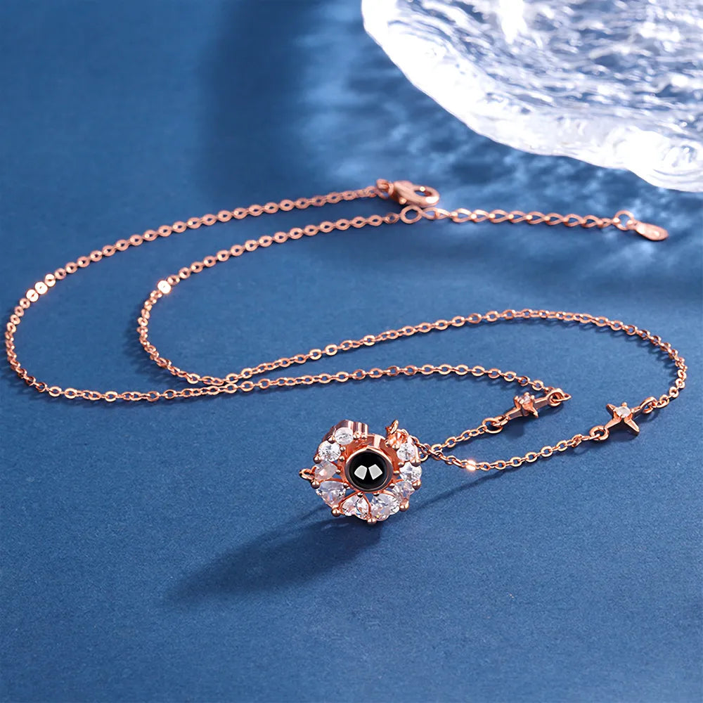 Moon projection necklace with custom color photo for women